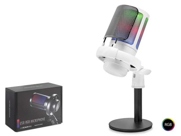 Profesyonel Mikser Kontrollü Gaming Rgb Mikrofon 24 Bit Çinko Alaşım Gövde Type-C - Beyaz ME6SW ürün görseli 1