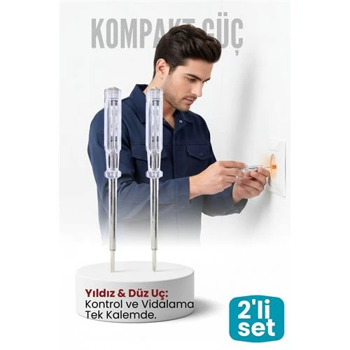 2'li Set Elektrik Kontrol Kalemi Tornavida Yıldız Düz Uçlu ürün görseli 1