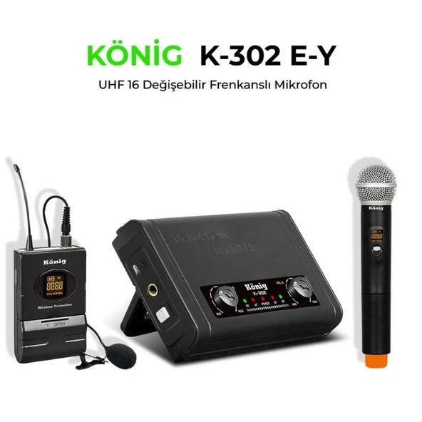 KÖNİG K-302-UHF-SABİT-ÇİFT KANAL 1 EL + 1 YAKA TELSİZ MİKROFON ürün görseli 1