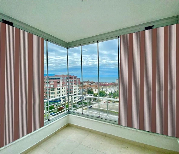 CEYLAN Home Balkon Perdesi Kuş Gözü  Kahverengi İnce Çizgili 280 X 240 ürün görseli 1