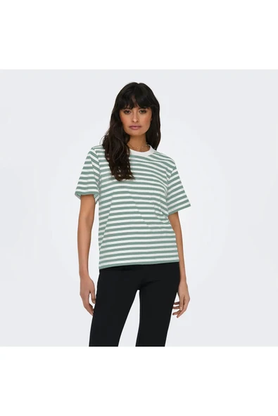 Only   ONLLIVINA S/S STRIPE TEE JRS NOOS Kadın Yeşil T-Shirt - 15272227 ürün görseli 1