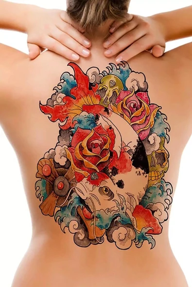 Caş Dekorasyon Balık Modelli Geçici Sırt Dövme Tattoo ürün görseli 1