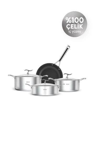 Plasma Steel 316+ 3Ply Yanmaz Yapışmaz Çelik 7 Parça Tencere ve Tava Seti ürün görseli 1