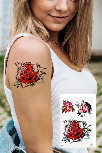 Caş Dekorasyon Üçgen Gül Geçici Dövme Tattoo ürün görseli 1