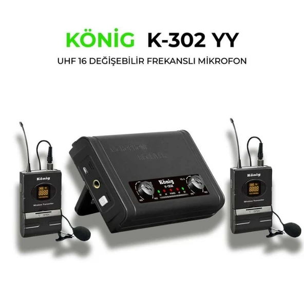 KÖNİG K-302 UHF ÇİFT KANAL 2 YAKA MİKROFON ürün görseli 1