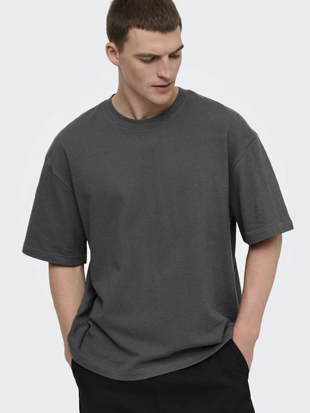 Only & Sons   ONSLENNY OVZ SS STRCT TEE NOOS Erkek Gri T-Shirt - 22036392 ürün görseli 1