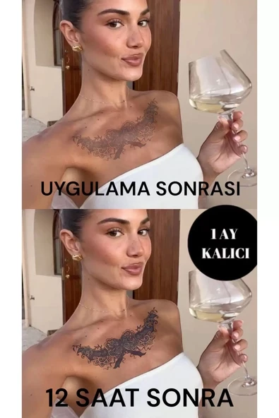 Caş Dekorasyon Kurdele Motif 12 Saat Sonra Kararan Geçici Dövme Tattoo ürün görseli 1