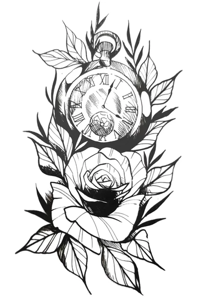Caş Dekorasyon Gül Ve Saat Figürlü Geçici Mini Dövme Tattoo ürün görseli 1