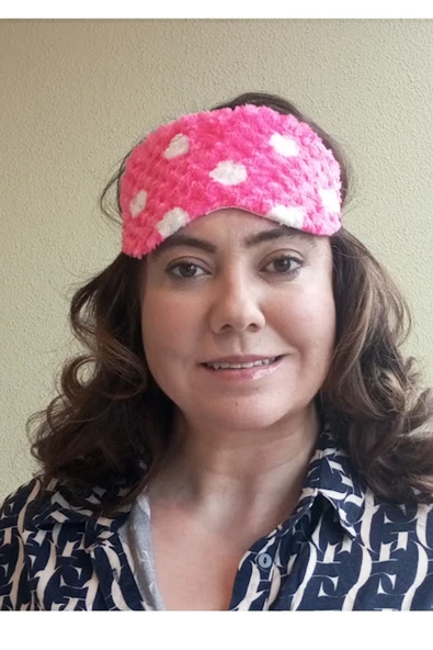 Caş Dekorasyon Koyu Pembe Renk Benekli Peluş Uyku Bandı ürün görseli 1