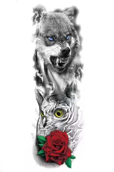 Caş Dekorasyon Geçici Kurt Ve Baykuş Figürlü Dövme Tattoo ürün görseli 1