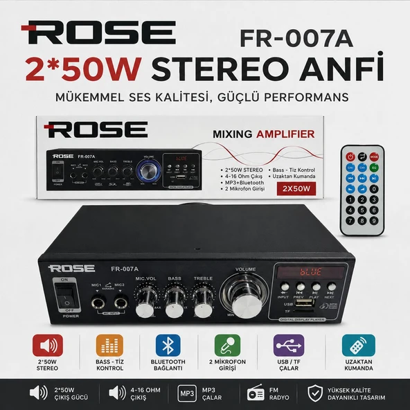 ROSE FR-007A 2*50W STEREO ANFİ ürün görseli 1