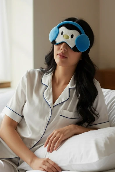 Caş Dekorasyon Karışık Renk Penguen Peluş Uyku Bandı ürün görseli 1