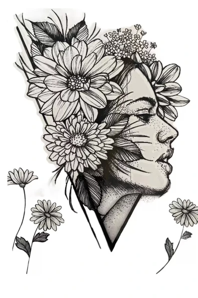 Caş Dekorasyon Kadın Ve Çiçek Figürlü Geçici Dövme Tattoo ürün görseli 1