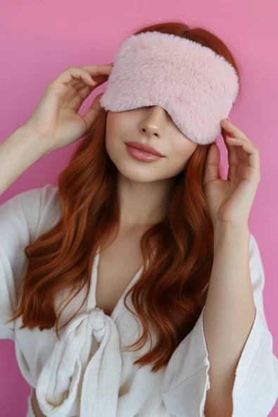 Caş Dekorasyon Pembe Renk Simli Peluş Uyku Bandı ürün görseli 1