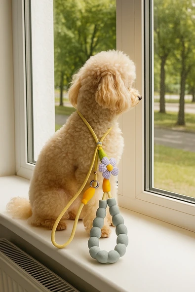 Caş Dekorasyon Gri Renk Çiçek Figürlü İpli Kedi Köpek Tasması ürün görseli 1
