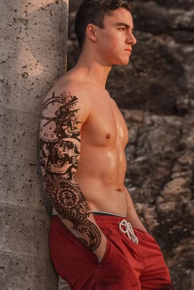 Caş Dekorasyon Geçici Kurukafa ve Saat Kol Dövme Tattoo ürün görseli 1