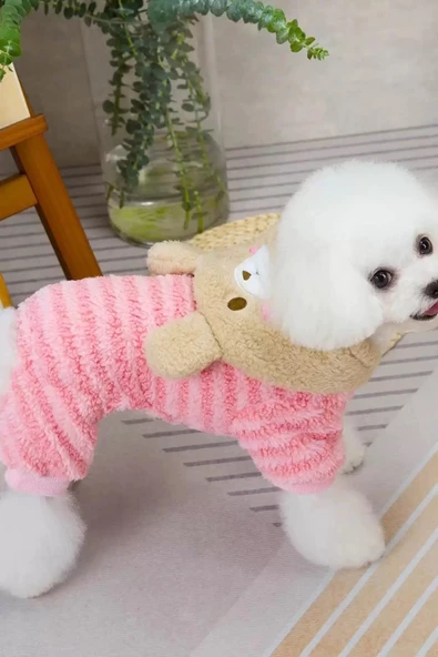 Caş Dekorasyon Pembe Renk Ayıcık Figürlü Peluş XXL Köpek Tulum ürün görseli 1