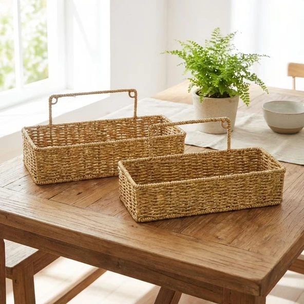 2’li Duvar Askılı Plastik Rattan Organizer – Dikdörtgen Hasır Görünümlü Mutfak Raf Sepeti, Banyo ve Ev İçi Düzenleme Ünitesi (2818) ürün görseli 1