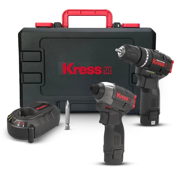 Kress KUG02 12Volt/2.0Ah. Li-ion Çift Akülü Kömürsüz Profesyonel Darbeli Matkap+Darbeli Tornavida Kombo Set ürün görseli 1