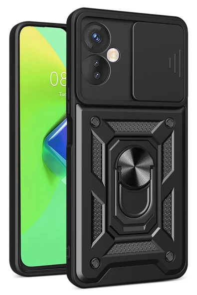 Newface İnfinix Hot 30 4G Kılıf Pars Lens Yüzüklü Silikon - Siyah ürün görseli 1