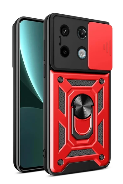 Newface Xiaomi Poco X6 Pro Kılıf Pars Lens Yüzüklü Silikon - Kırmızı ürün görseli 1