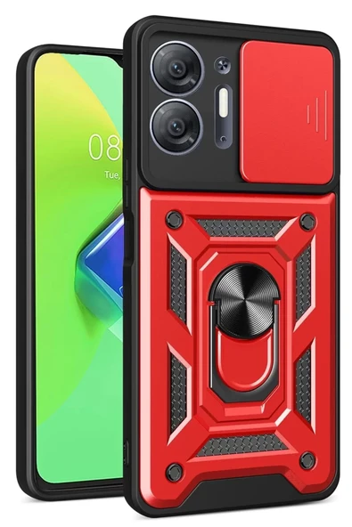 Newface İnfinix Hot 30 5G Kılıf Pars Lens Yüzüklü Silikon - Kırmızı ürün görseli 1