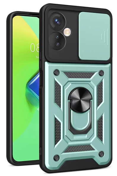 Newface İnfinix Hot 30 4G Kılıf Pars Lens Yüzüklü Silikon - Yeşil ürün görseli 1