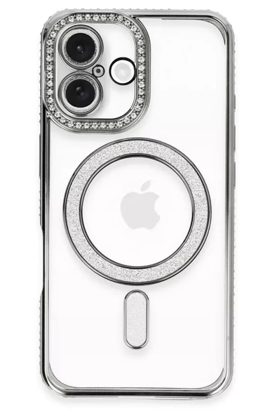Newface Apple iPhone 16 Plus Kılıf Joke Simli Magneticsafe Kılıf - Gri ürün görseli 1