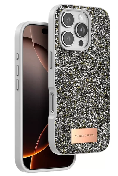 Onegif Apple iPhone 16 Pro Max Bright Simli Kapak - Gümüş ürün görseli 1