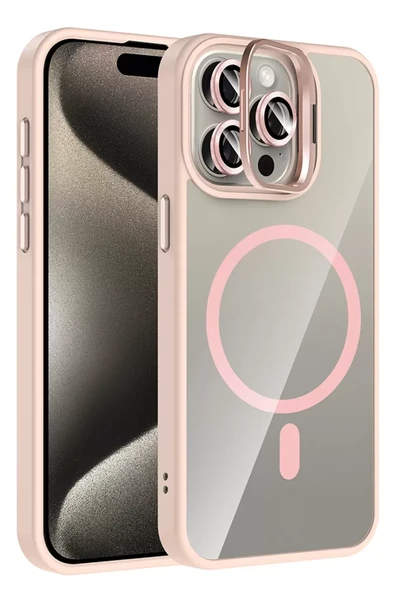 Joko Apple iPhone 14 Pro Max Remim Lensli Magsafe Standlı Kapak - Pembe ürün görseli 1