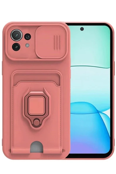 Newface Xiaomi Mİ 11 Lite Kılıf Zuma Kartvizitli Yüzüklü Silikon - Pembe ürün görseli 1