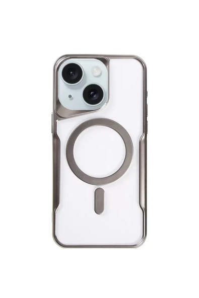Newface Apple iPhone 15 Plus Kılıf Boyi Magsafe Silikon Kapak - Titan Gri ürün görseli 1
