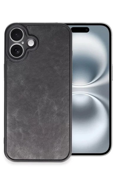 Newface Apple iPhone 16 Plus Kılıf Aras Deri Kapak - Siyah ürün görseli 1