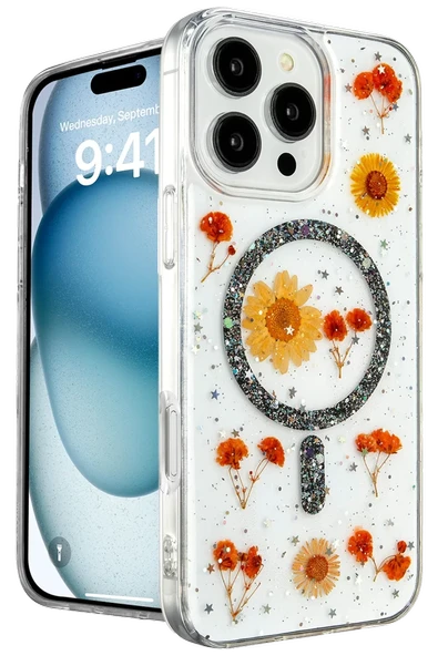 Newface Apple iPhone 16 Pro Max Kılıf Daisy Simli Magsafe Kapak - Siyah ürün görseli 1