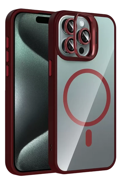 Joko Apple iPhone 14 Pro Max Remim Lensli Magsafe Standlı Kapak - Bordo ürün görseli 1