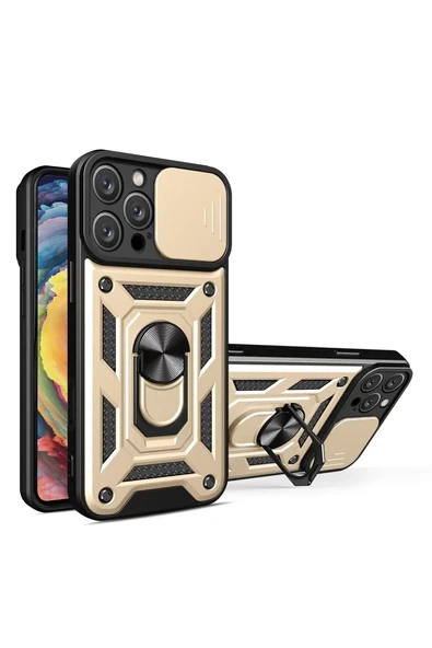 Newface Apple iPhone 16 Pro Kılıf Pars Lens Yüzüklü Silikon - Gold ürün görseli 1