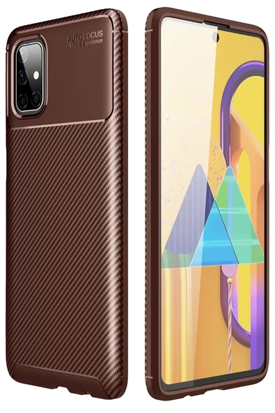 Newface Samsung Galaxy M51 Kılıf Auto Focus Karbon Kapak - Kahverengi ürün görseli 1