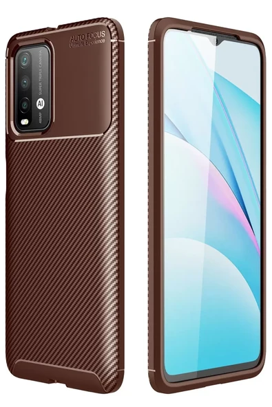 Newface Xiaomi Redmi 9T Kılıf Auto Focus Karbon Kapak - Kahverengi ürün görseli 1