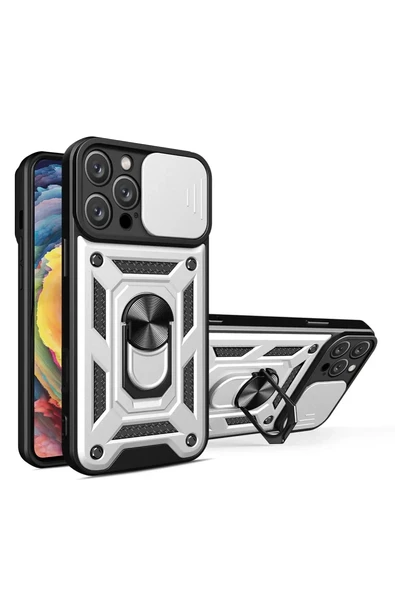 Newface Apple iPhone 16 Pro Kılıf Pars Lens Yüzüklü Silikon - Gümüş ürün görseli 1