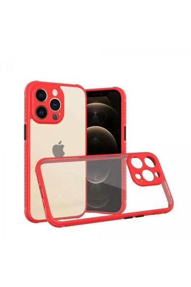 Newface Apple iPhone 13 Pro Kılıf Miami Şeffaf Silikon - Kırmızı ürün görseli 1