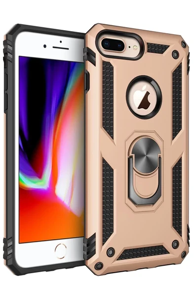 Newface Apple iPhone 7 Plus Kılıf Sofya Yüzüklü Silikon Kapak - Gold ürün görseli 1