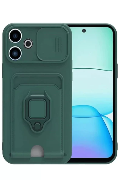 Newface Xiaomi Redmi 13 4G Kılıf Zuma Kartvizitli Yüzüklü Silikon - Yeşil ürün görseli 1