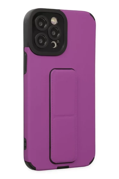 Newface Apple iPhone 12 Pro Max Kılıf Mega Standlı Silikon - Mor - Resim 2