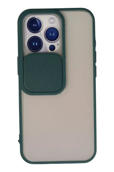 Newface Apple iPhone 13 Pro Kılıf Palm Buzlu Kamera Sürgülü Silikon - Yeşil ürün görseli 1