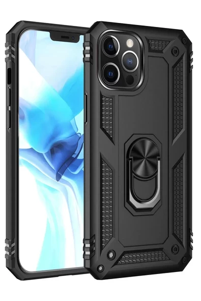 Newface Apple iPhone 12 Pro Max Kılıf Sofya Yüzüklü Silikon Kapak - Siyah ürün görseli 1