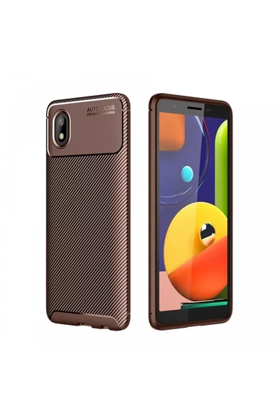 Newface Samsung Galaxy A01 Core Kılıf Auto Focus Karbon Kapak - Kahverengi ürün görseli 1