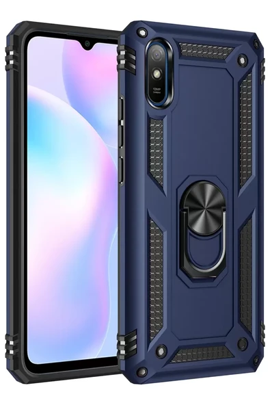 Newface Xiaomi Redmi 9A Kılıf Sofya Yüzüklü Silikon Kapak - Lacivert ürün görseli 1