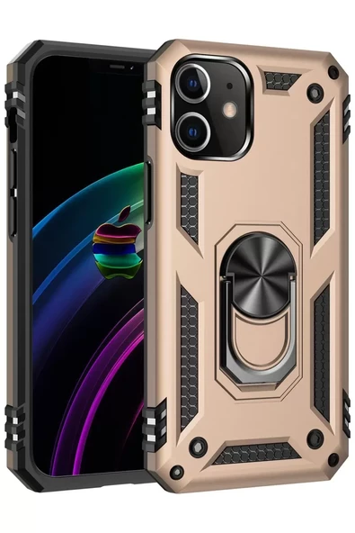 Newface Apple iPhone 12 Mini Kılıf Sofya Yüzüklü Silikon Kapak - Gold ürün görseli 1