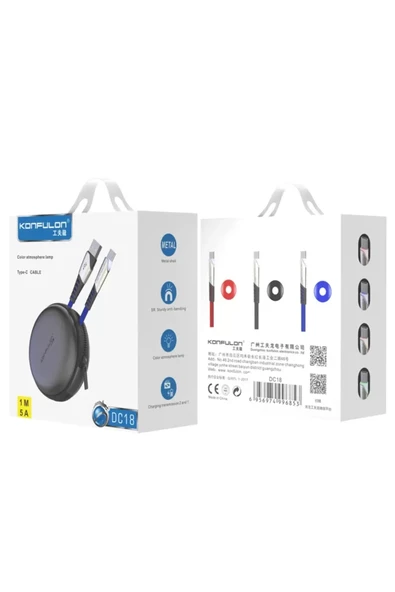 Konfulon DC18 Type-C Kablo 1M 5A - Kırmızı - Resim 3