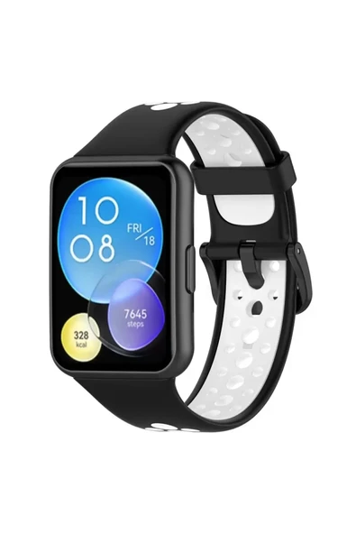 Newface Huawei Watch Fit 2 Spor Delikli Kordon - Siyah-Beyaz ürün görseli 1